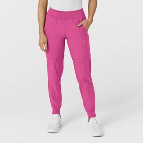W123 Women's Comfort Waist Cargo Jogger Scrub Pant - Hot Pink Low Profile Breathable Mesh Panels