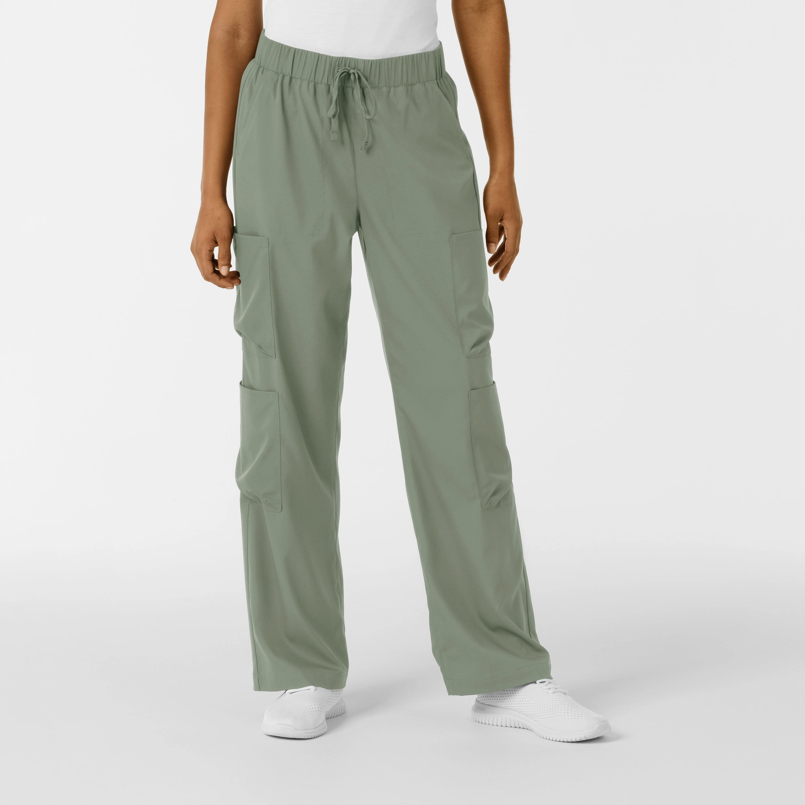 Flat Lock Seams Boundless Women's Classic Wide Leg Double Cargo Scrub Pant - Sage
