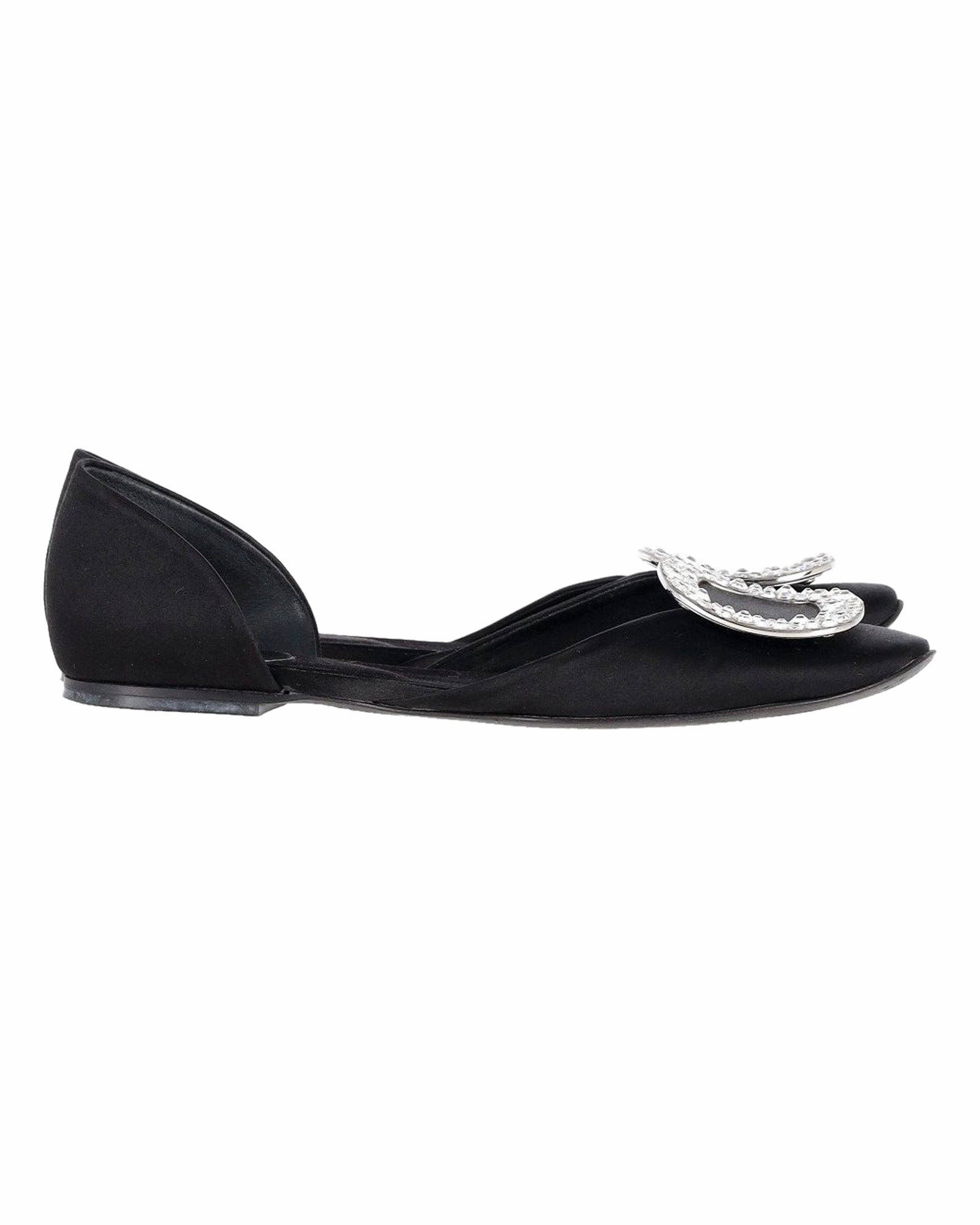 Roger Vivier Chips Prism Embellished Flats in Black Satin Friends Meet Easy Slip-On Design
