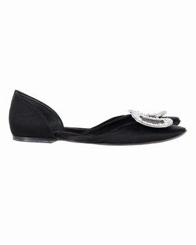 Roger Vivier Chips Prism Embellished Flats in Black Satin Friends Meet Easy Slip-On Design