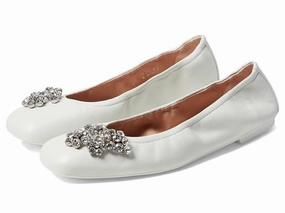 Anti Skid Stuart Weitzman Crystal Fleur Ballet Flat Women's 6 White Leather Slip-On KHD853