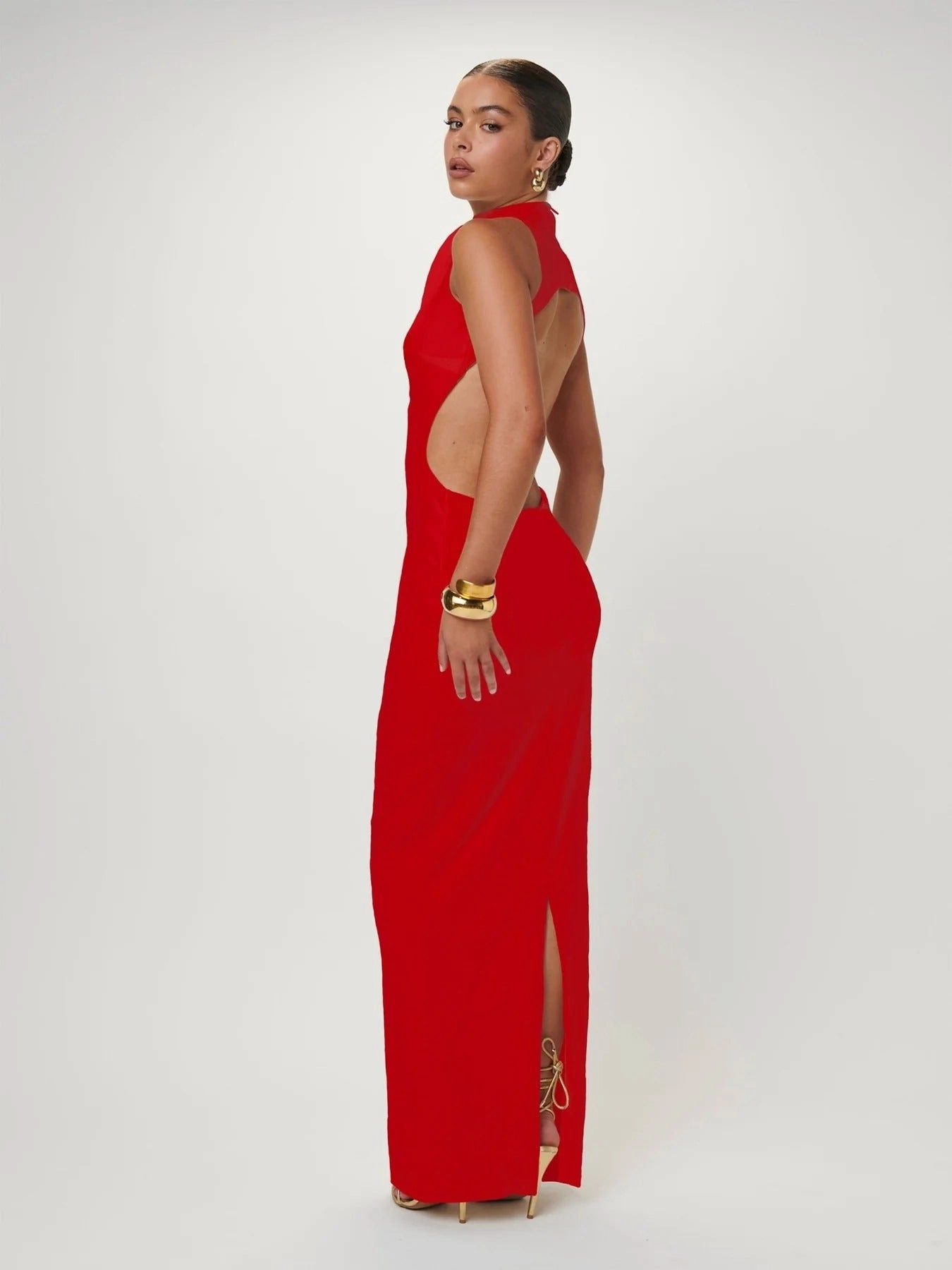 Ambre Gown - Cherry Red Flattering Waistband Fit Nordic Calm