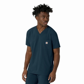 Relaxed Look HeavyweightThermal Carhartt Force Cross-Flex Men's V-Neck Scrub Top - Deep Navy
