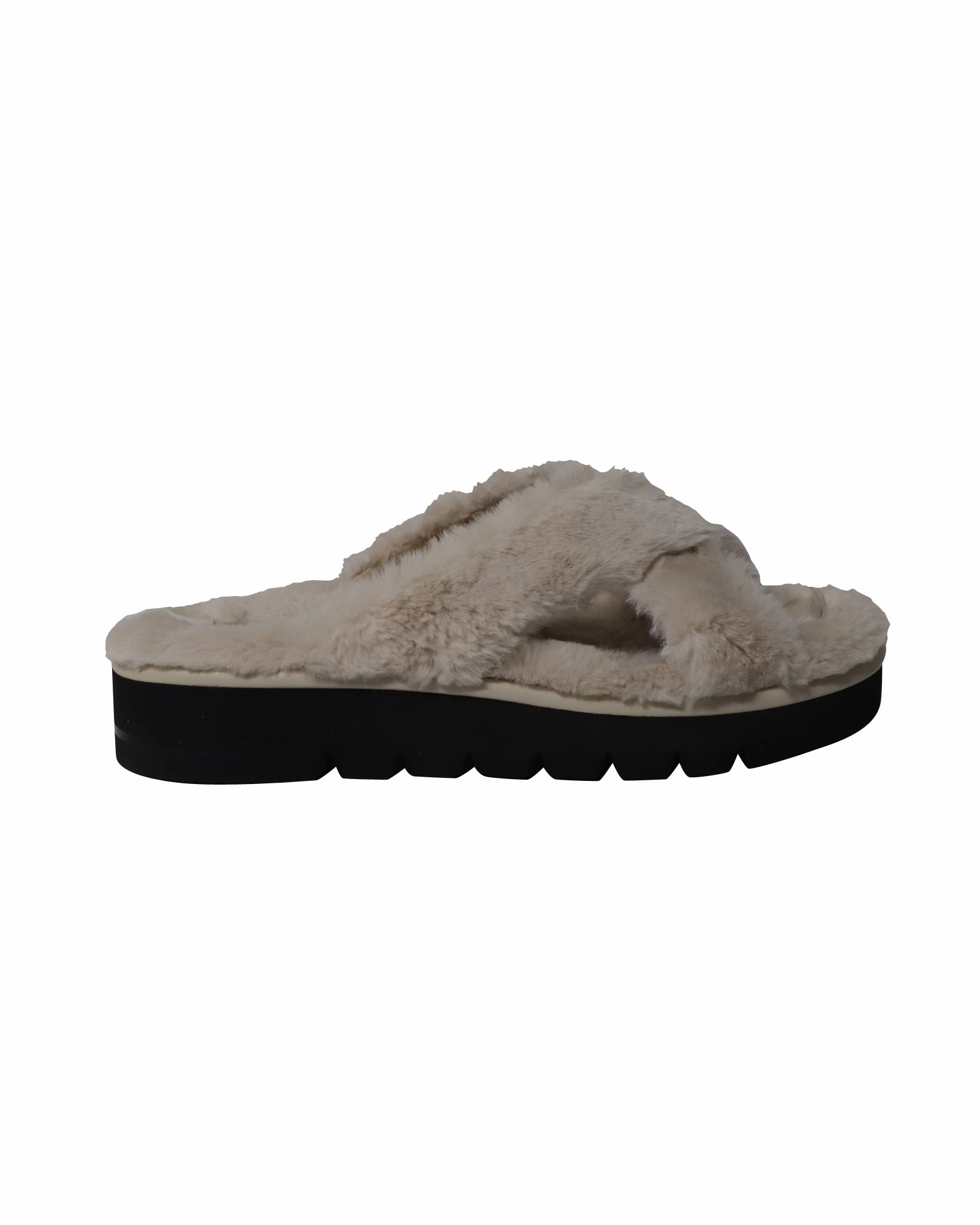 Support Walk Comfortable Design Shoes Stuart Weitzman Roza Lift Slides Sandals in Cream Faux Fur