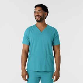 Boundless Men's Multi Pocket V-Neck Scrub Top - Teal FoamReinforcedCollar ChafeFreeEdging