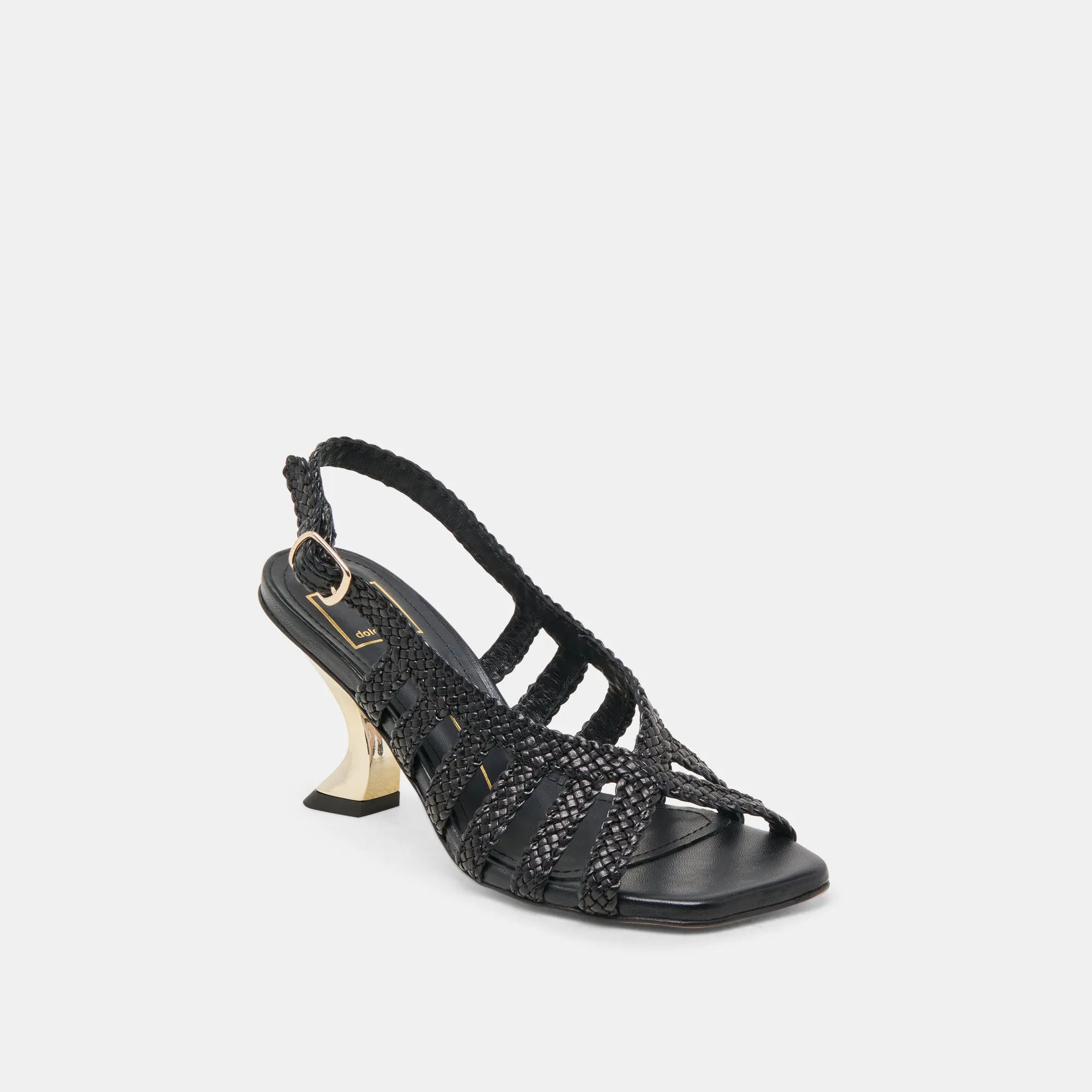 Stylish Footwear Edgy Profile SICILY HEELS BLACK WOVEN LEATHER