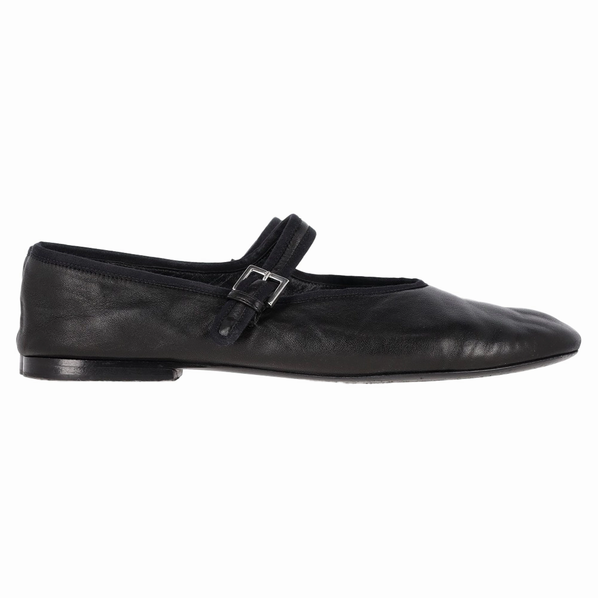Comfort footbed Soft Sole Shoes The Row Boheme Mary Jane Ballet Flats in Black Lambskin Leather