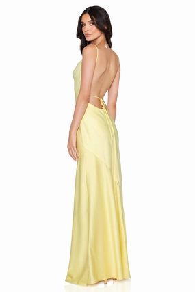 Contrast-Lining Timeless Cut Nookie Entice Drape Gown - Lemon