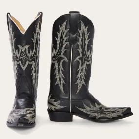 Anti Odor Weekend Camping Tina Black & White Flame Embroidered Cowboy Boot
