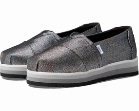 Fashionable Design Toms Alp Platform 10020139-001 Flat Kids 4 Black Glimmer Loafer Shoes JOBB983