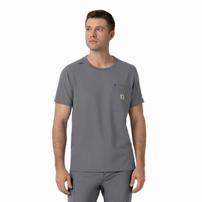 Layered Placket Design Carhartt Force Cross-Flex Men's Crew Neck Scrub Top - Pewter