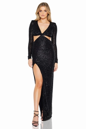 Simple Yet Elegant Nookie Sequin Jewel Gown - Black