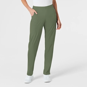 W123 Women's Flat Front Cargo Scrub Pant - Olive Non slip grip Core Ease