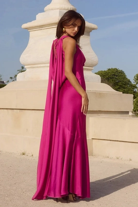 Gabriella Cowl Maxi Dress - Fuchsia (PREORDER) Cool Layers