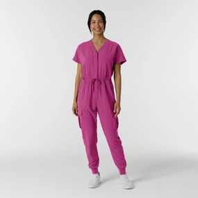 Everyday Comfort RENEW Women's Cargo Jogger Scrub Jumpsuit - Raspberry