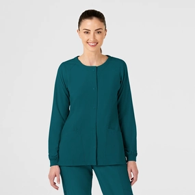 W123 Women's Crew Neck Warm Up Scrub Jacket - Caribbean Enjoy