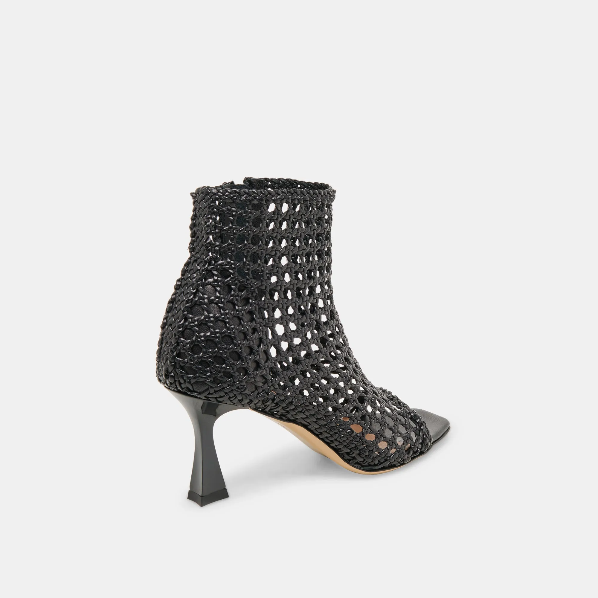 QUIN HEELS BLACK WOVEN LEATHER Peep Toe Pumps Silky Detail