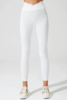 V Waist Ribbed Legging - White Casual Day Mesh Panel