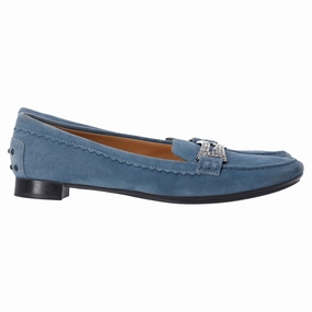 Tod's Crystal Embellishments Loafers in Blue Suede Relaxing Step