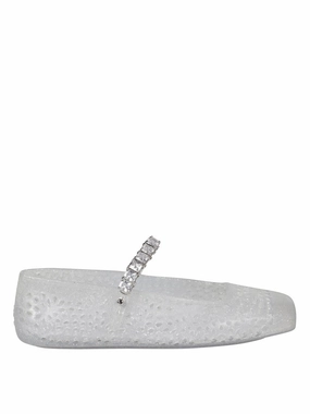 Soft Leather Transparent Upper Flats With Sparkling Strap