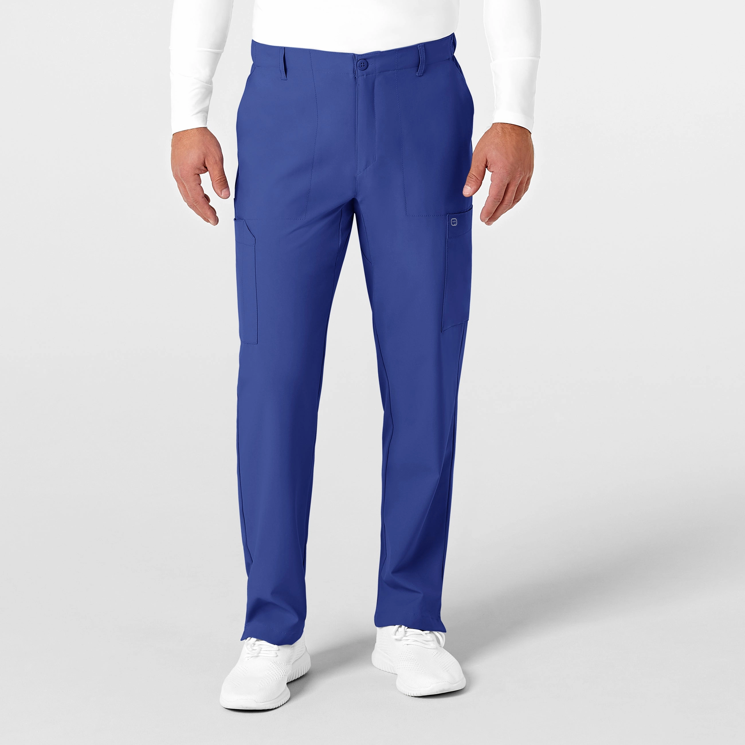 W123 Men's Flat Front Cargo Scrub Pant - Galaxy Blue Sporty Look Hidden pockets
