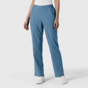 W123 Women's Cargo Utility Scrub Pant - Pacific Blue Corduroy texture