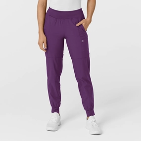 W123 Women's Comfort Waist Cargo Jogger Scrub Pant - Eggplant Minimal Stretch Fit Comfort Focused