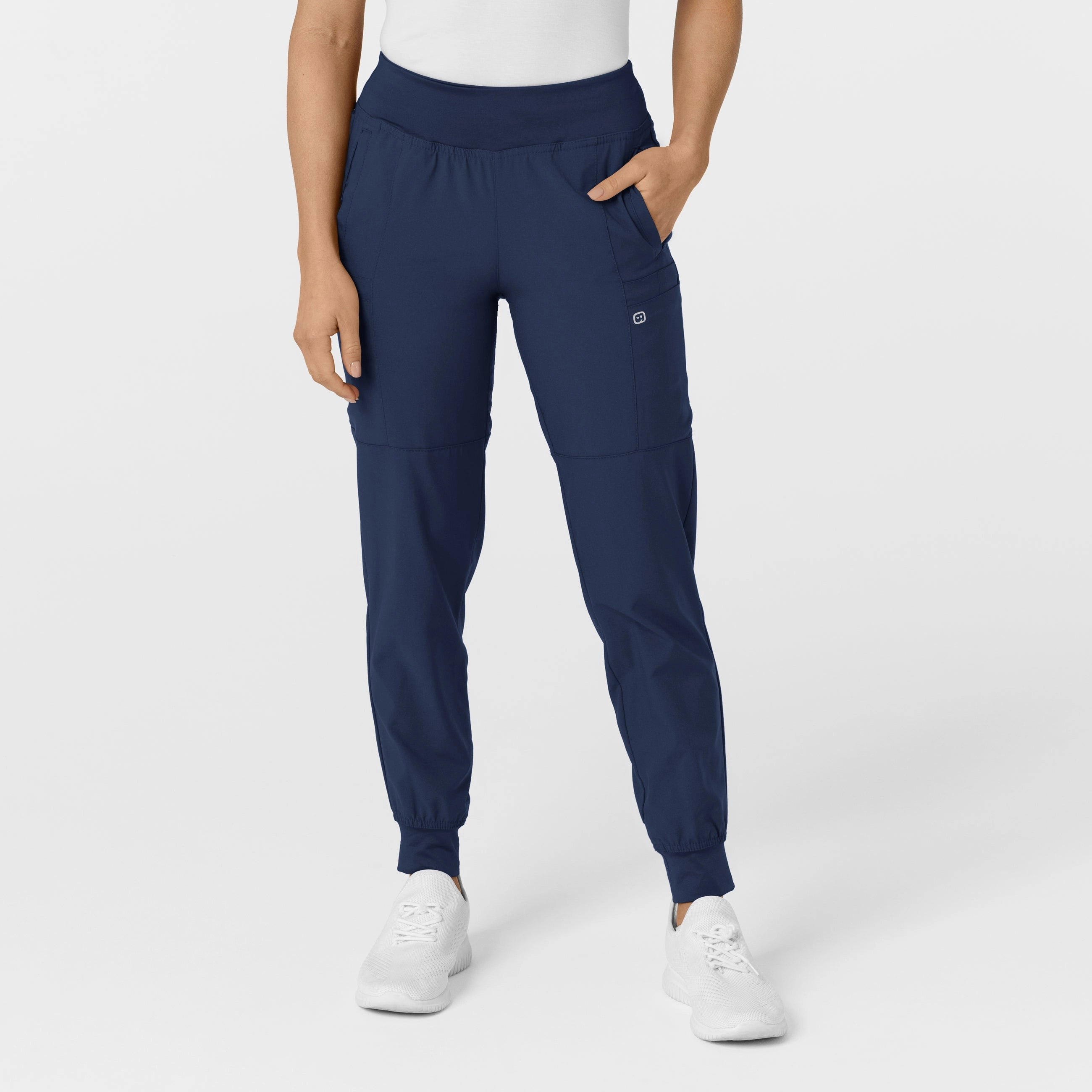 W123 Women's Comfort Waist Cargo Jogger Scrub Pant - Navy Performance Support