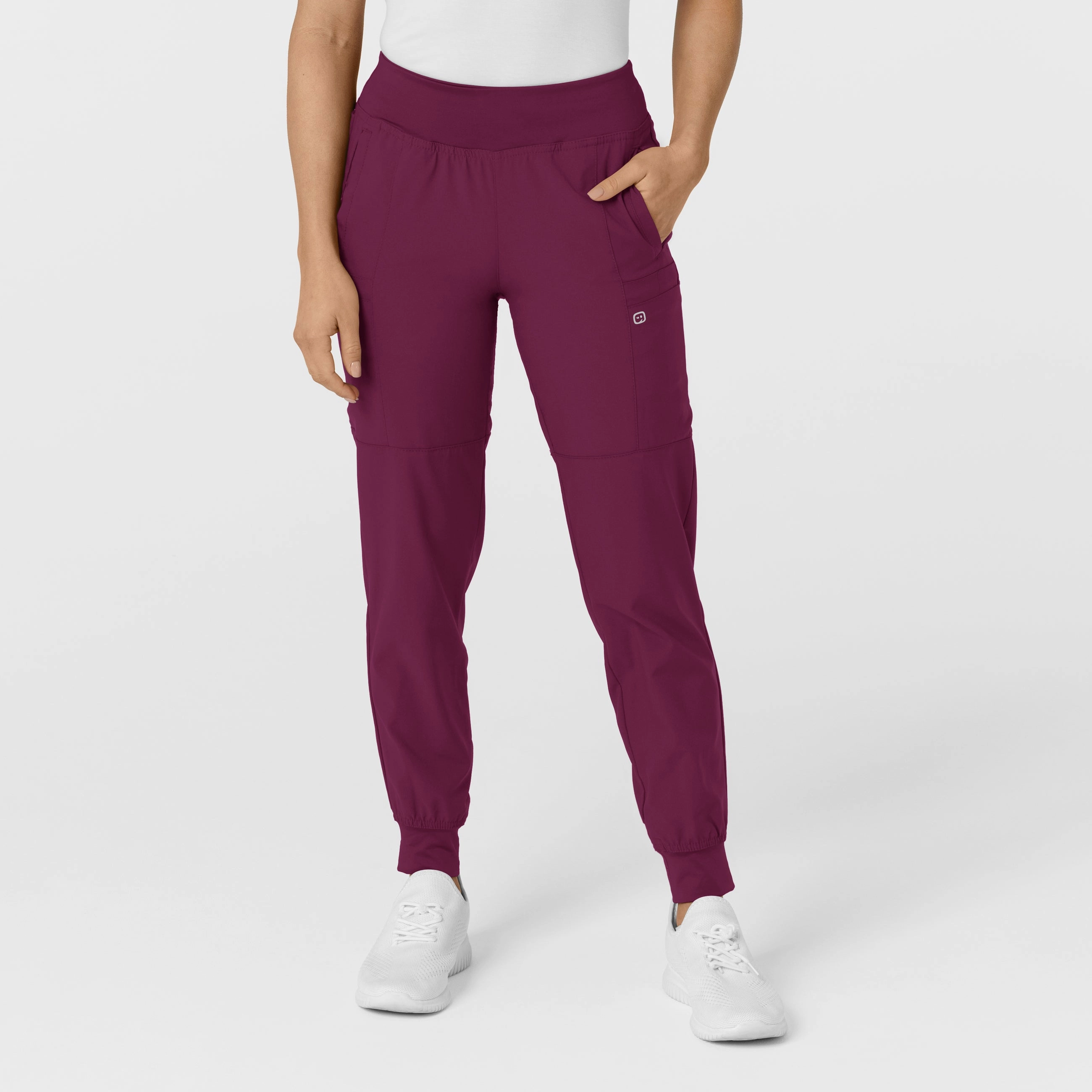 W123 Women's Comfort Waist Cargo Jogger Scrub Pant - Wine SeamlessPocketDesign Fashionable Appeal