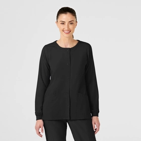 All Day Use Polyfill Layer Integration W123 Women's Crew Neck Warm Up Scrub Jacket - Black