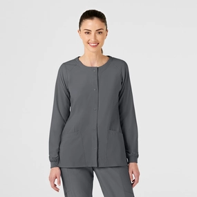 W123 Women's Crew Neck Warm Up Scrub Jacket - Pewter Light Layer