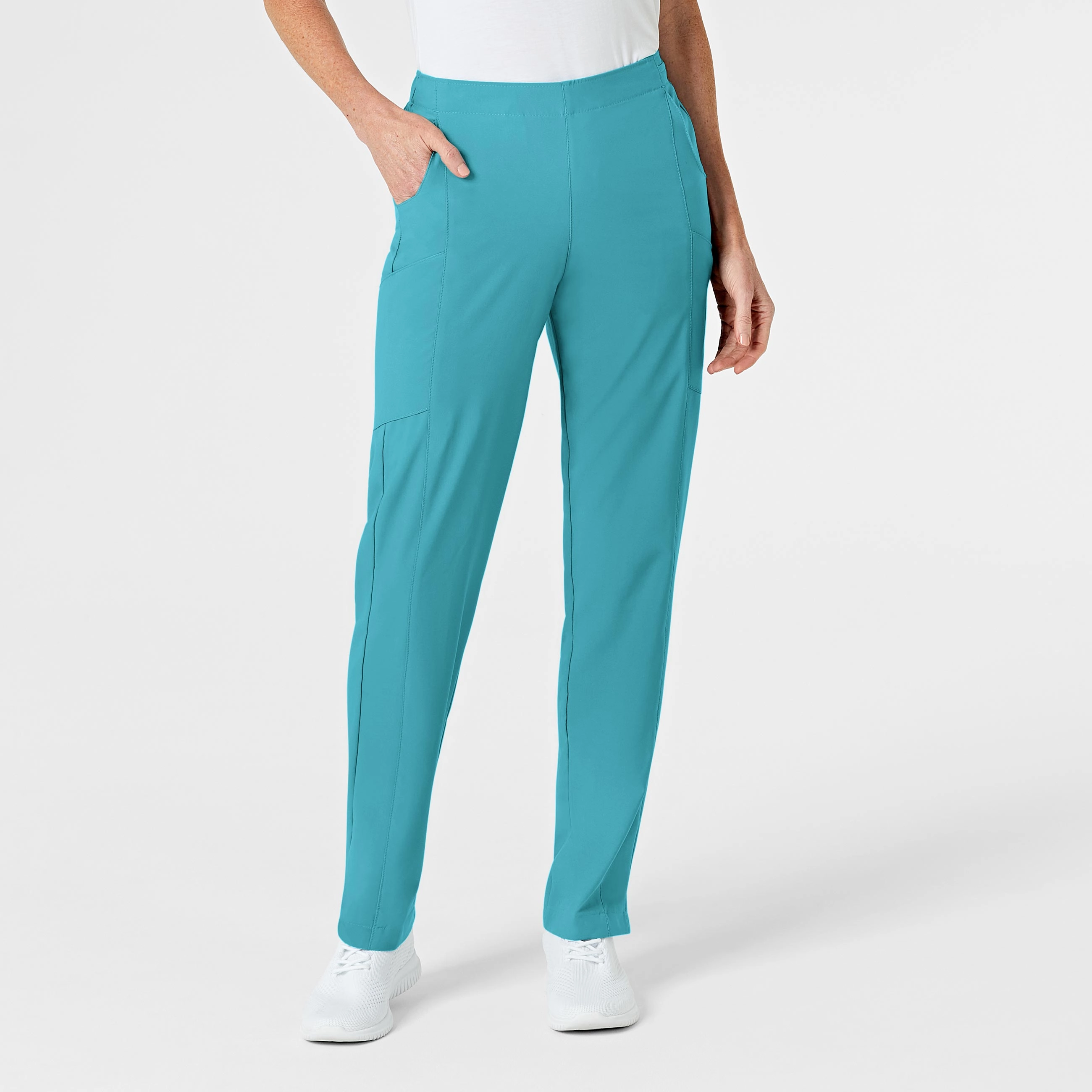 AbrasionResistantPanels Quick Wear W123 Women's Flat Front Cargo Scrub Pant - Teal Blue