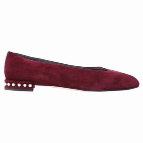 Stuart Weitzman Pear-Embellished Flats in Red Suede Trendy Casual Footwear Bendable