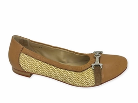 Women's Chloe Ballet Flat In Tan Effortless Comfort Flower Glow