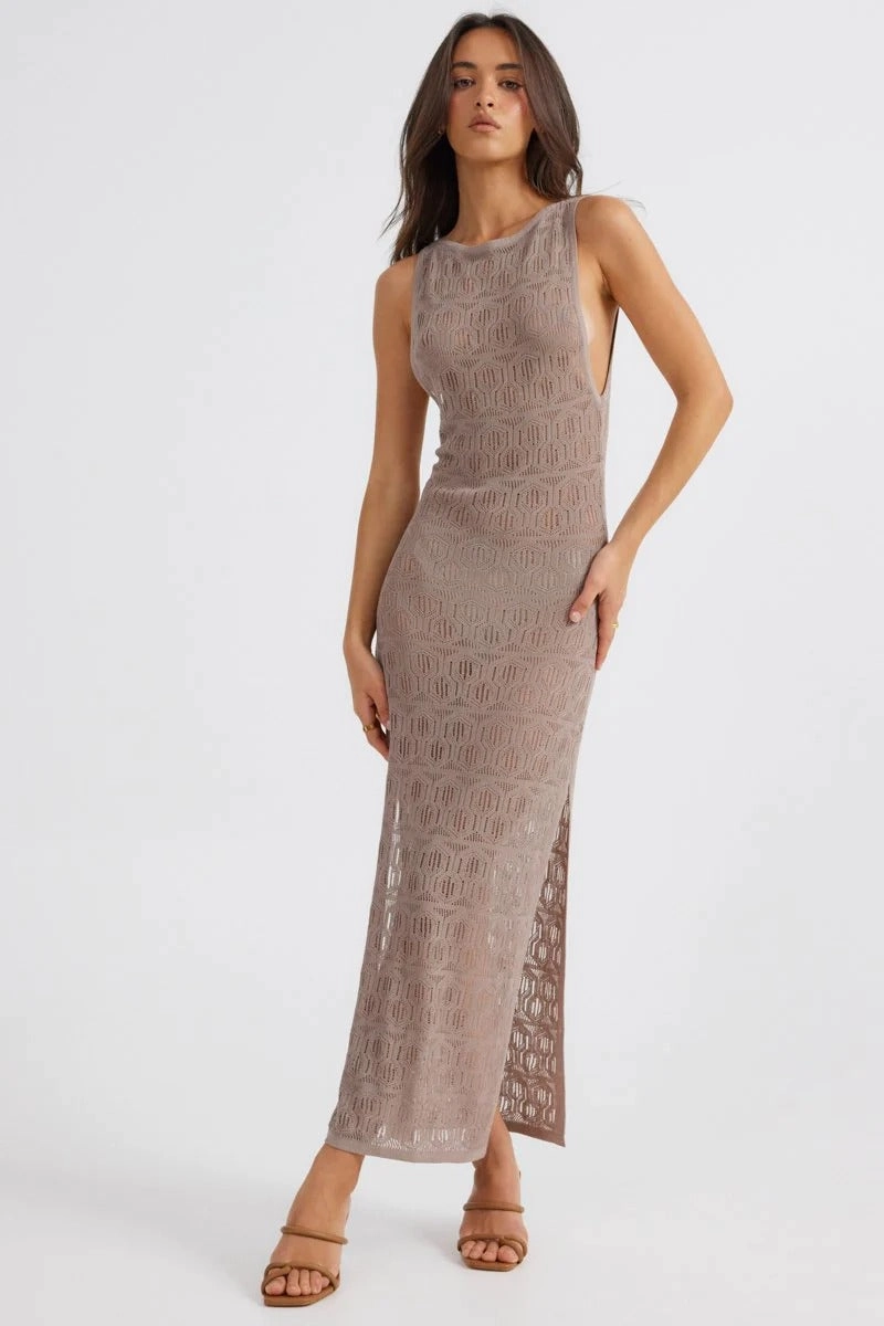 Insulating-Lining Fashion Fit Aelia Maxi Dress - Mocha