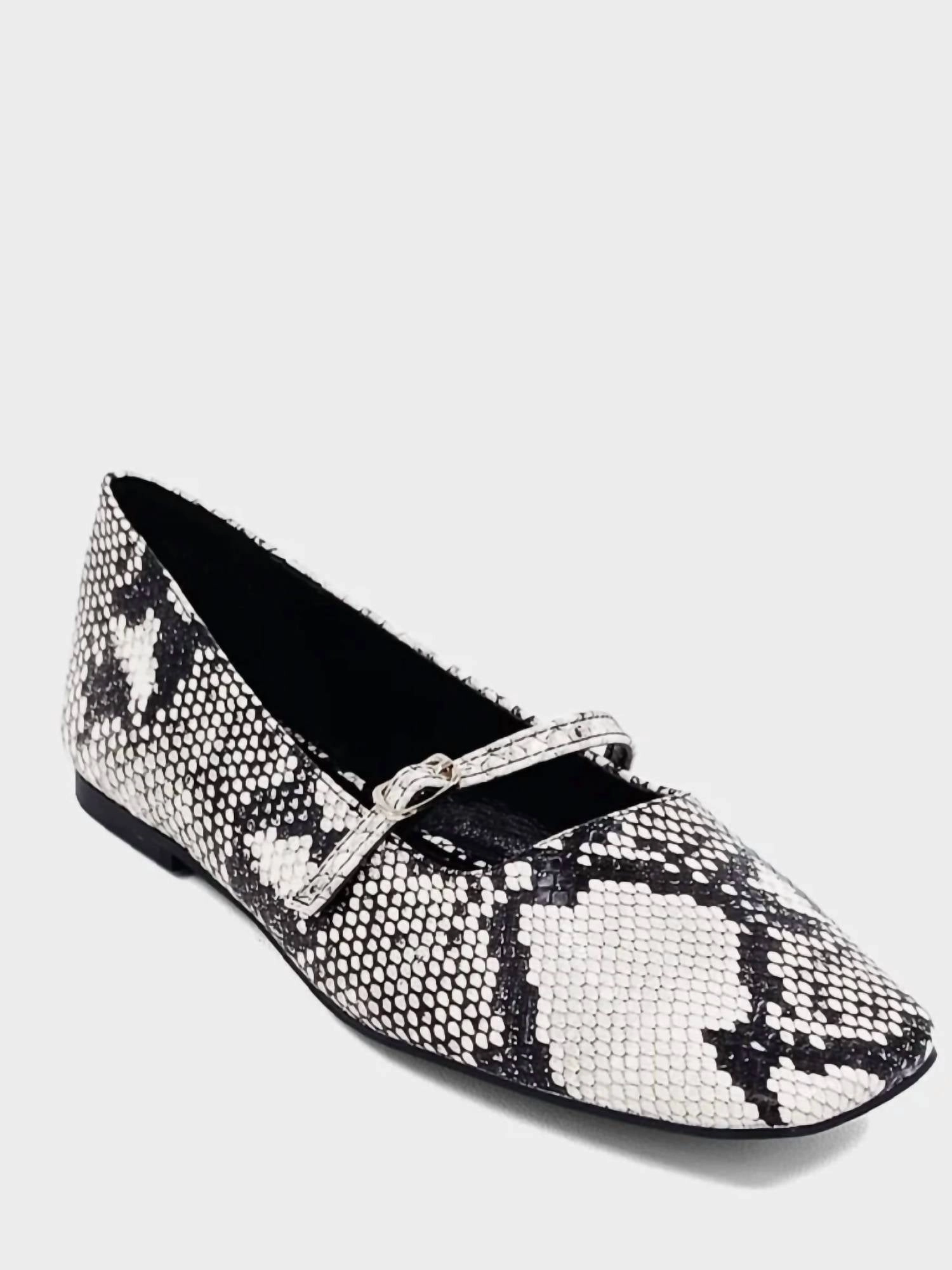 Women's Adele Ballet Flat In Black And White Snake Zip Fast