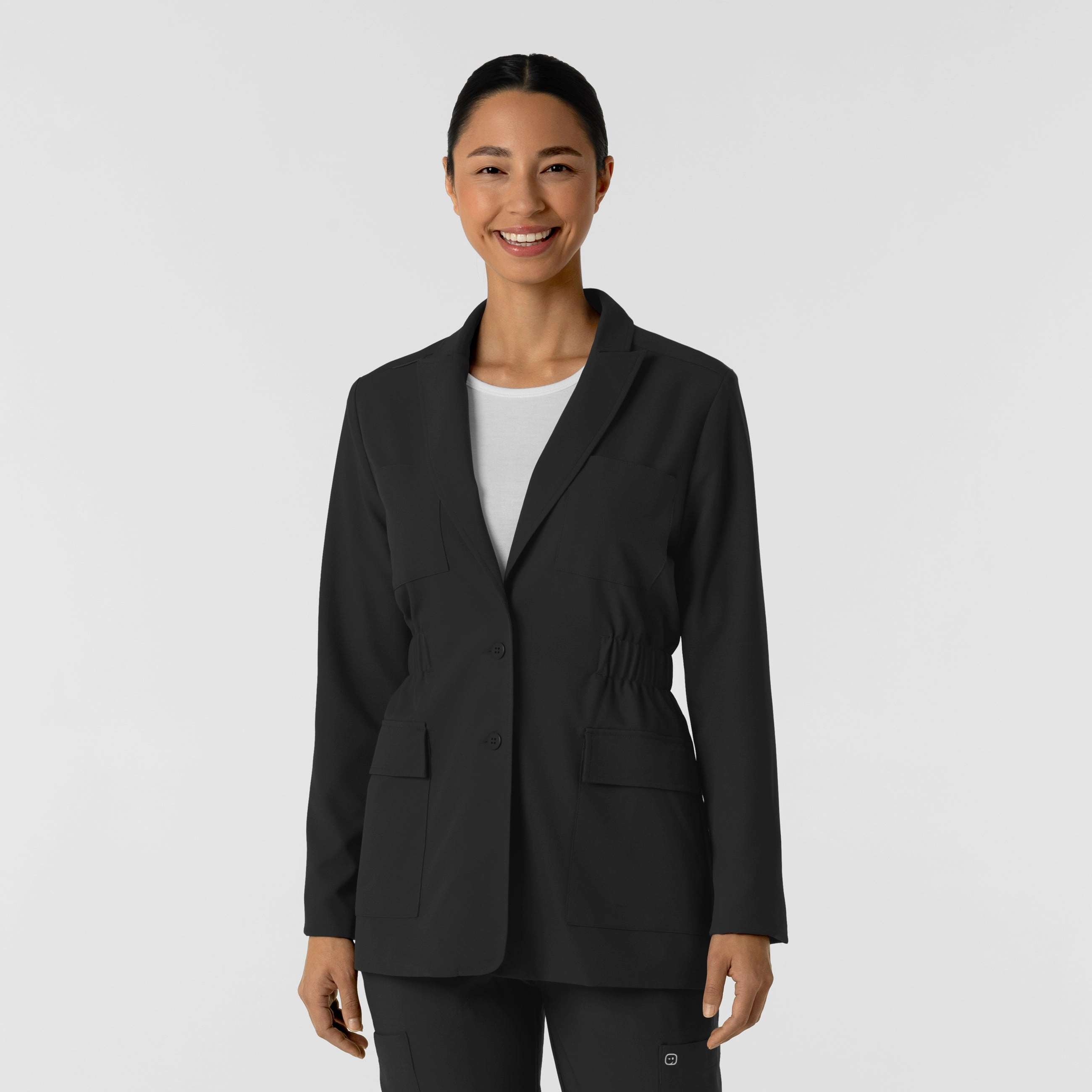 Slim Layer Sleek Fit Women's Blazer Short Lab Coat - Black