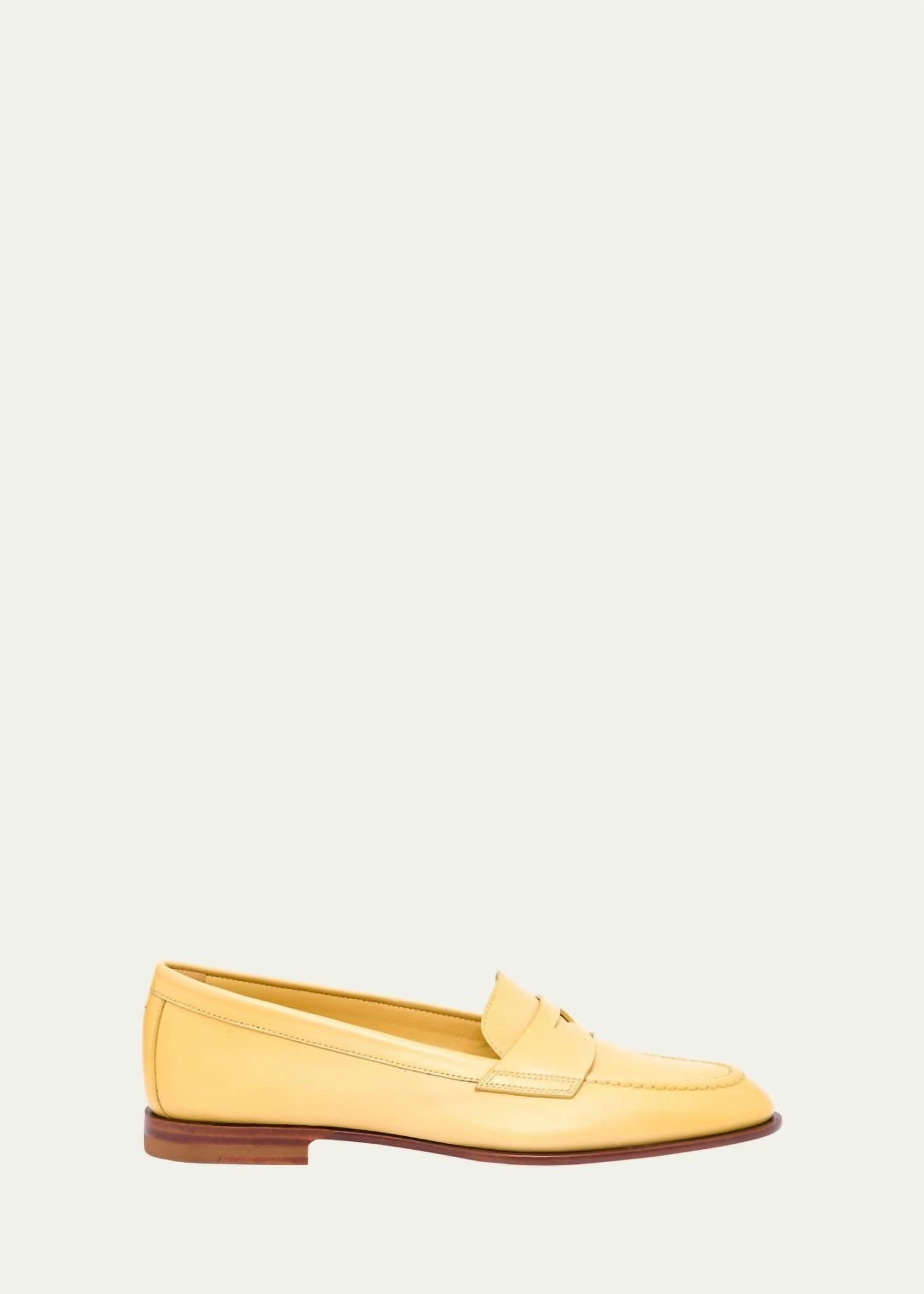 Hope Walk Help Day Women's Calfskin Leather Penny Loafers In Yellow