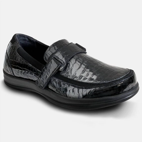 Women's Evelyn Leather Loafer In Black Croc Soft Padding Avenue Mood