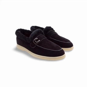Women's Fur Loafer In Black Suede Youth Cool
