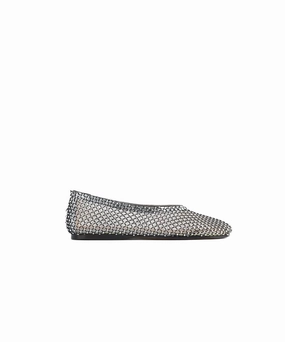 Club Mood Washable Women's Mesh Ballet Flat With Diamant?? Detailing In Nero