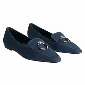 Women's Morgan Flat Shoe In Navy Jog Step Indoor Wear