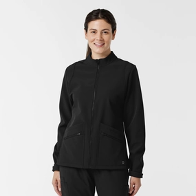 Cold Shield Silicone Grip Trim Women's Soft Shell Scrub Jacket - Black