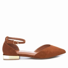 Cushioned Walking Shoes Coral Path Women's Suede Pointy Toe Ballet Flats In Medium Brown