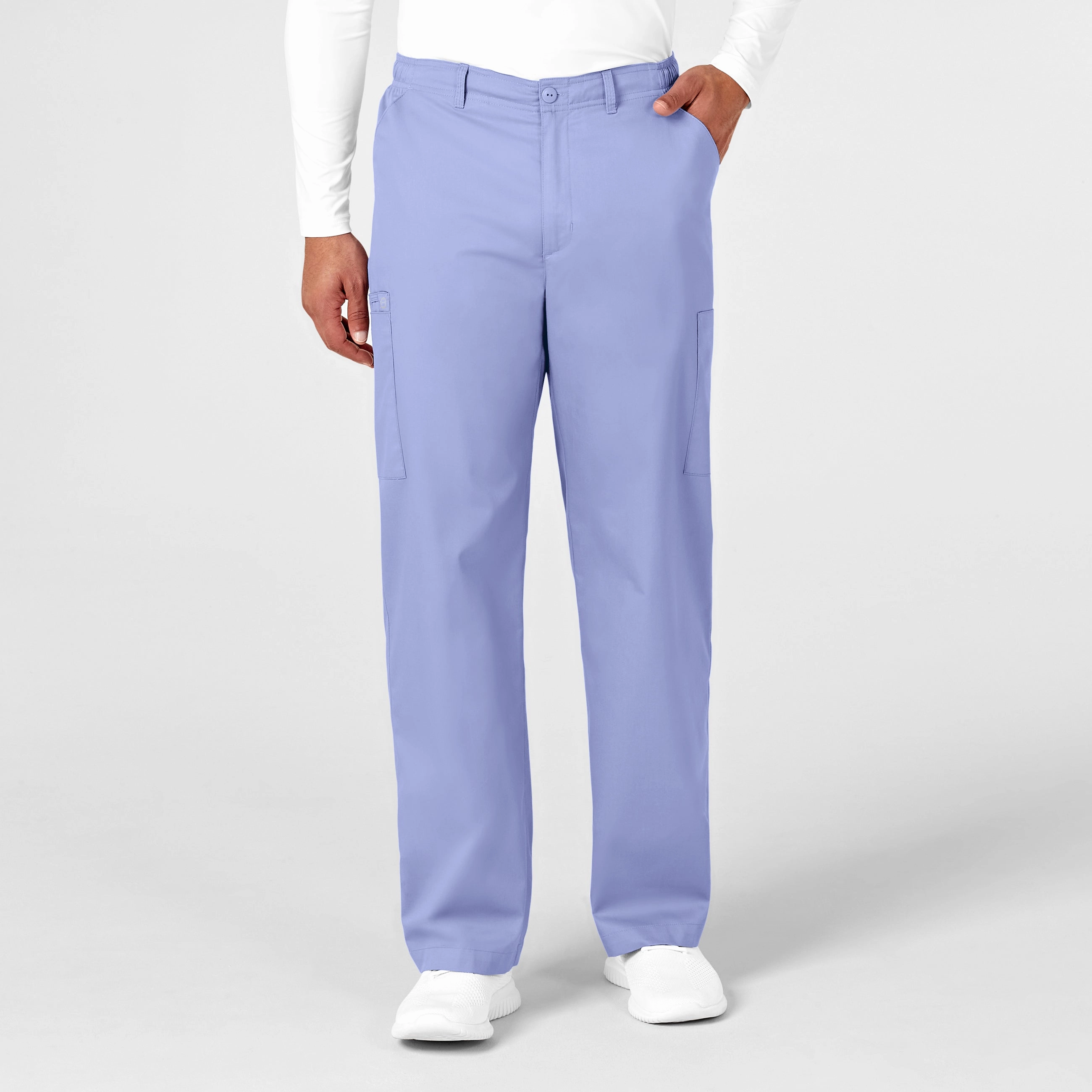 WonderWORK Men's Cargo Scrub Pant - Ceil Blue Gripper Waistband Flexible Waistband