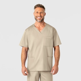 Compression Fit Engineering WonderWORK Men's V-Neck Scrub Top - Khaki