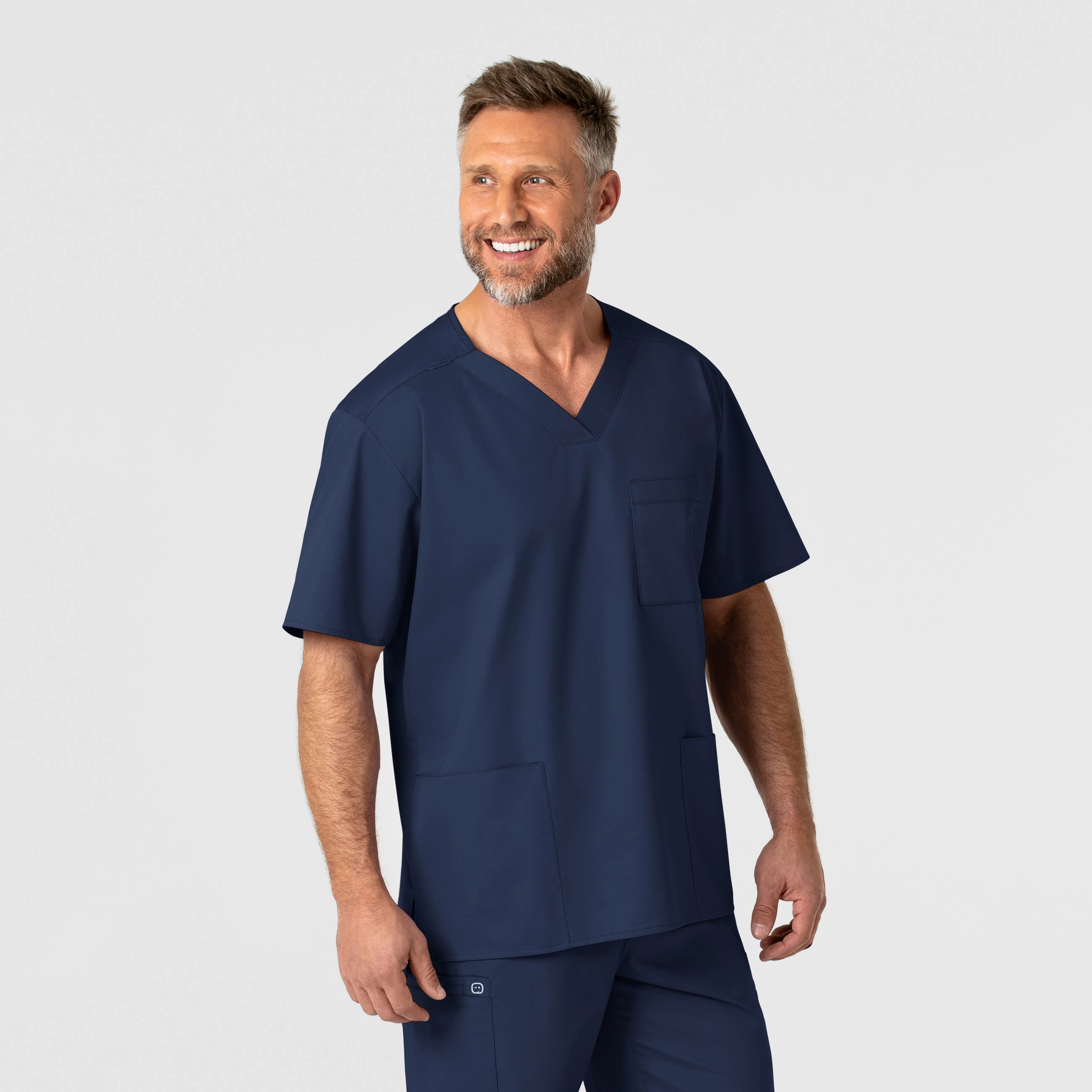 WonderWORK Men's V-Neck Scrub Top - Navy Flatlock Seams Winter Hoodie