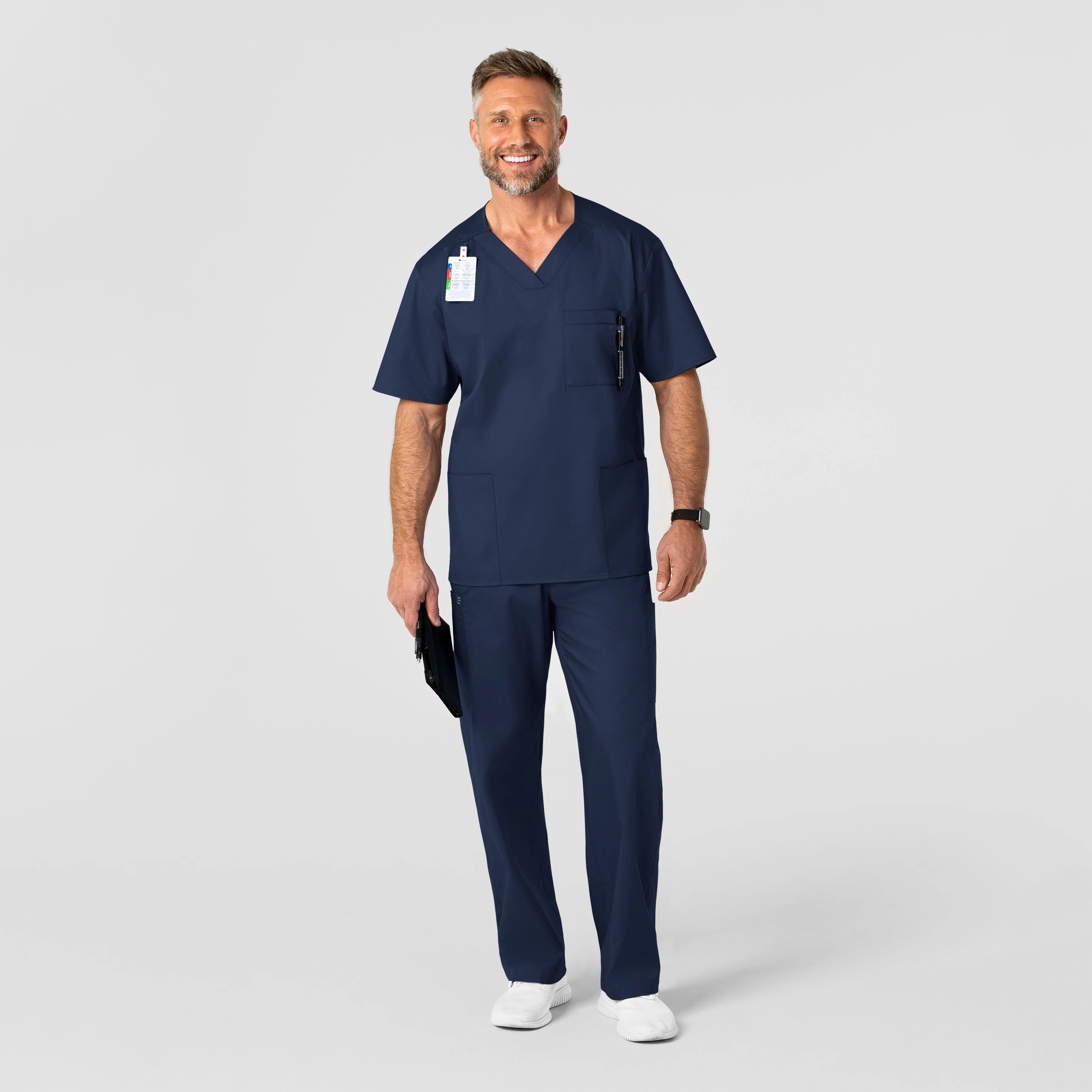 Reinforced Seam Technique WonderWORK Men's V-Neck Scrub Top - Navy