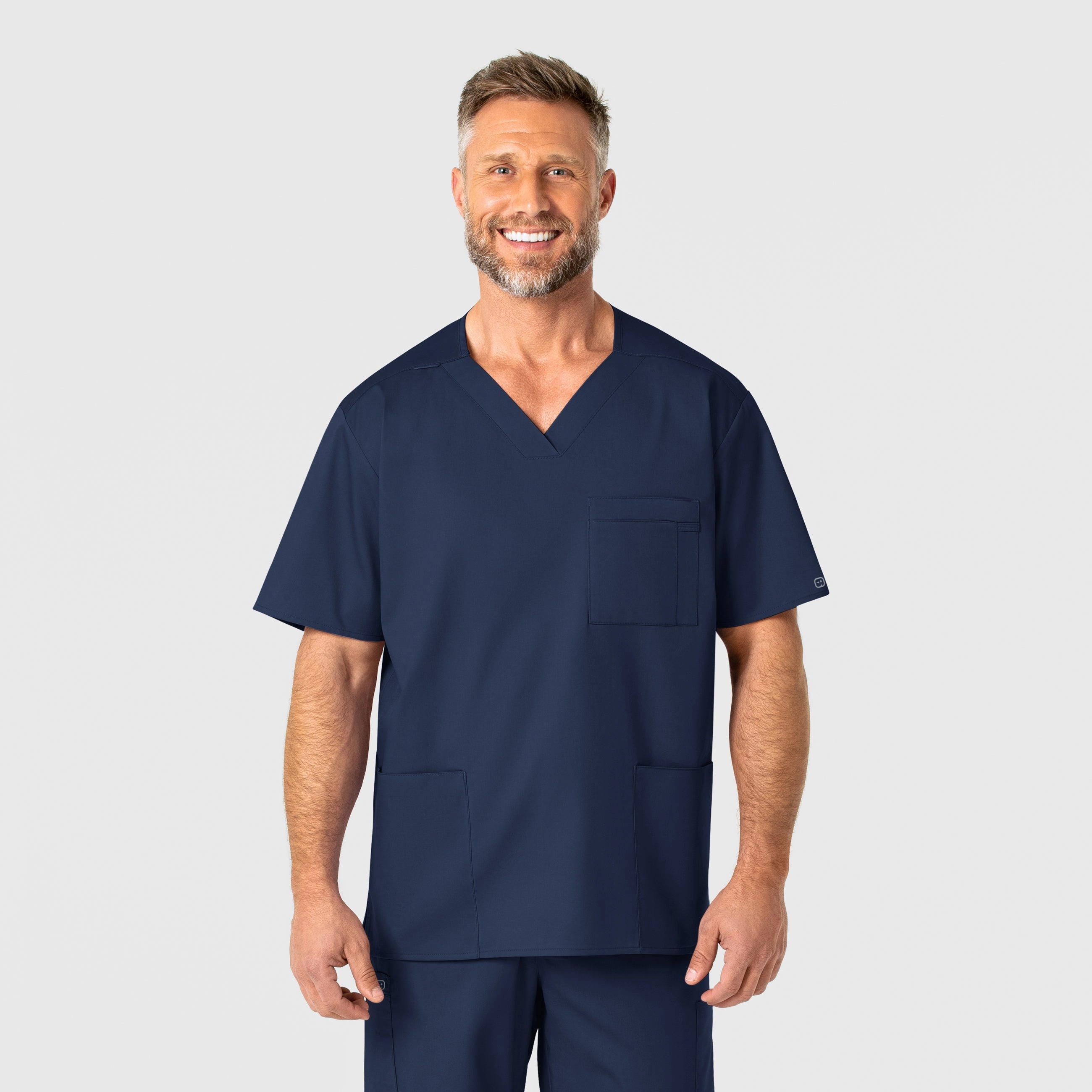 FlexibleCuffs RibbedCollar WonderWORK Men's V-Neck Scrub Top - Navy