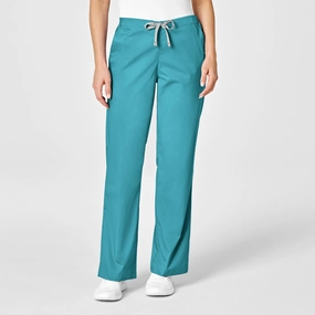 WonderWORK Women's Flare Leg Scrub Pant - Teal Blue high waisted